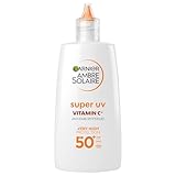 Garnier UV-Sonnenschutzfluid gegen dunkle Flecken, Sehr hoher Sonnenschutz mit LSF 50+, Unsichtbares Finish, Ambre Solaire Super UV Vitamin C Daily Fluid, 1 x 40 ml