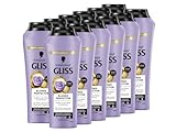 Gliss Blonde Perfector Purple Shampoo (12x 250 ml), Blond Shampoo mit Anti-Gelbstich-Effekt für natürlich blondes und gefärbtes Haar, mit Peptiden & Blaubeer-Extrakt