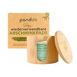 pandoo Wiederverwendbare und Waschbare Wattepads aus Bio-Baumwolle | Reusable Kosmetikpads, Make Up Entferner Pads | umweltfreundliche Abschminkpads | 18 Stück inkl. Waschbeutel und Bambus-Box