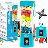 BlendyGo 2 smoothie mixer klein, mixer smoothie maker, mini blender, tragbarer mixer USB, Standmixer 400 ml (Blau)