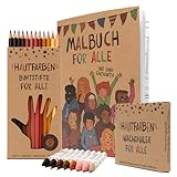 Hautfarben Malspaß Set, 12 Buntstifte, 8 Wachsmalstifte in unterschiedlichen Hauttönen, 1 Malbuch für alle, für Kinder ab 3 Jahren, aus nachhaltigen Materialien, Geschenk für Schultüte Kitatüte