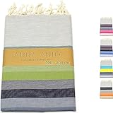 ANNA ANIQ Fouta Hamamtuch Strandtuch Saunatuch XXL Extra Groß 100x200 cm - (Breite Streifen) - 100% gekämmte Baumwolle, Bade-Tuch, Picknick-Decke, Yoga, Pestemal, Strand-Handtuch (Grün-Jeans Blau)