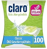 claro Classic Geschirrspül-Tabs - 100 Stück Öko-Spülmaschinen-Tabs - phosphatfrei & vegan - wasserlösliche Folie, Unparfümiert