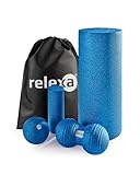 relexa Faszien Starter Set 5-teilig, Faszienrollen/Faszienbälle für Verspannungen & Verklebungen, zur Selbstmassage aller Muskeln, vielseitige Anwendung, inkl. eBook, in Blau