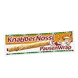 Knabber Nossi 176806 Geräuchertes Snack-Brühwurst, mit einem halben Fladenbrot umwickelt.
