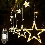 SALCAR Lichterkette mit 12 LED Sternen, 138 Leuchten Fenster LED Lichtervorhang mit 8 Modi Innen & Außenlichterkette Wasserdicht Dekoration für Weihnachten