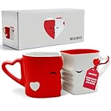MIAMIO - Kaffeetassen/Küssende Tassen Set Geschenke für Frauen/Geschenke für Männer/Freund/Freundin Hochzeitsgeschenke für brautpaar/Weihnachten aus Keramik (Rot)