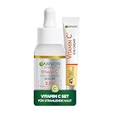 Garnier SkinActive Vitamin C Glow Set mit Vitamin C Glow Booster Serum für das Gesicht mit 3, 5% Vitamin C, Niacinamide, Salicylsäure & Zitronenextrakt + Vitamin C Augen Pflege Milderung von Müdigkeit