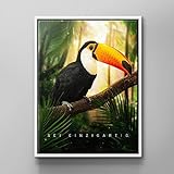 DOTCOMCANVAS® Wandbild Motivation Vogel Dschungel grün orange schwarz rot weiß BE UNIQUE Version Deutsch, Größe 100 X 75 CM, Farbe Weiß