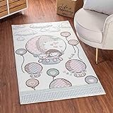 Surya Cartoon Kinderteppich - Heissluftballon-Teppich, Teppich Kinderzimmer oder Babyzimmer, Kinderzimmerteppich, Krabbelteppich oder Spielteppich - Baby Teppich für Junge & Mädchen, Beige 160x213cm