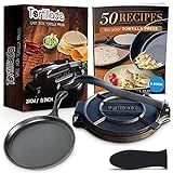 Tortillada - Premium Tortillapresse aus Gusseisen Set inkl. Rezepten als E-Book auf Deutsch (20cm) + Gusseisen Pfanne 26cm