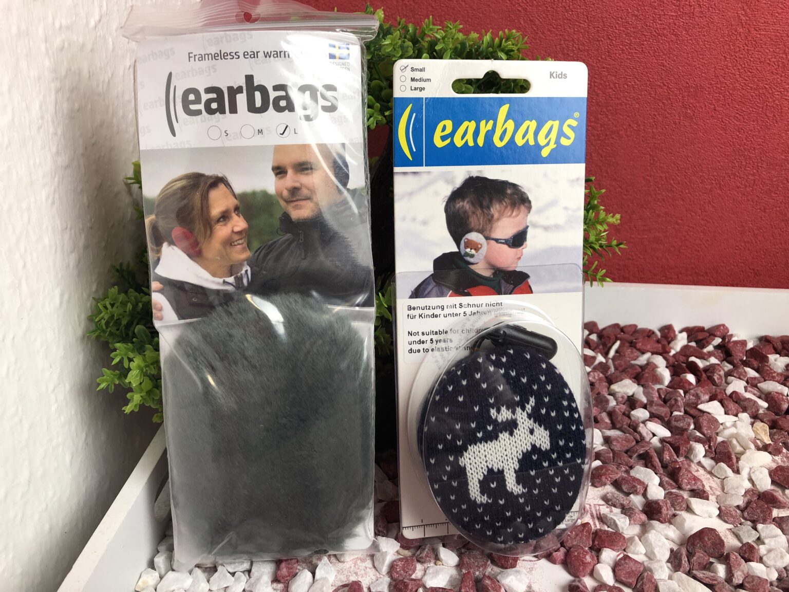 Die Fashon-Earbags für mich und einmal für Kinder, die Elch Strick