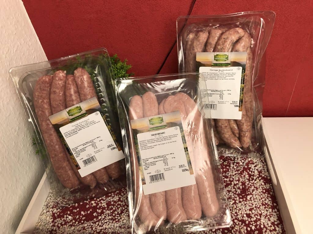 Die drei verschiedenen Sorten Thüringer Rostbratwurst aus dem Thüringer Landstolz Grillpaket