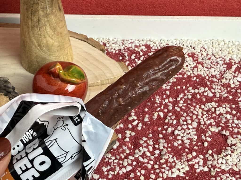 Einer der Whacky Bio Beef Sticks. Sieht doch lecker aus, oder?